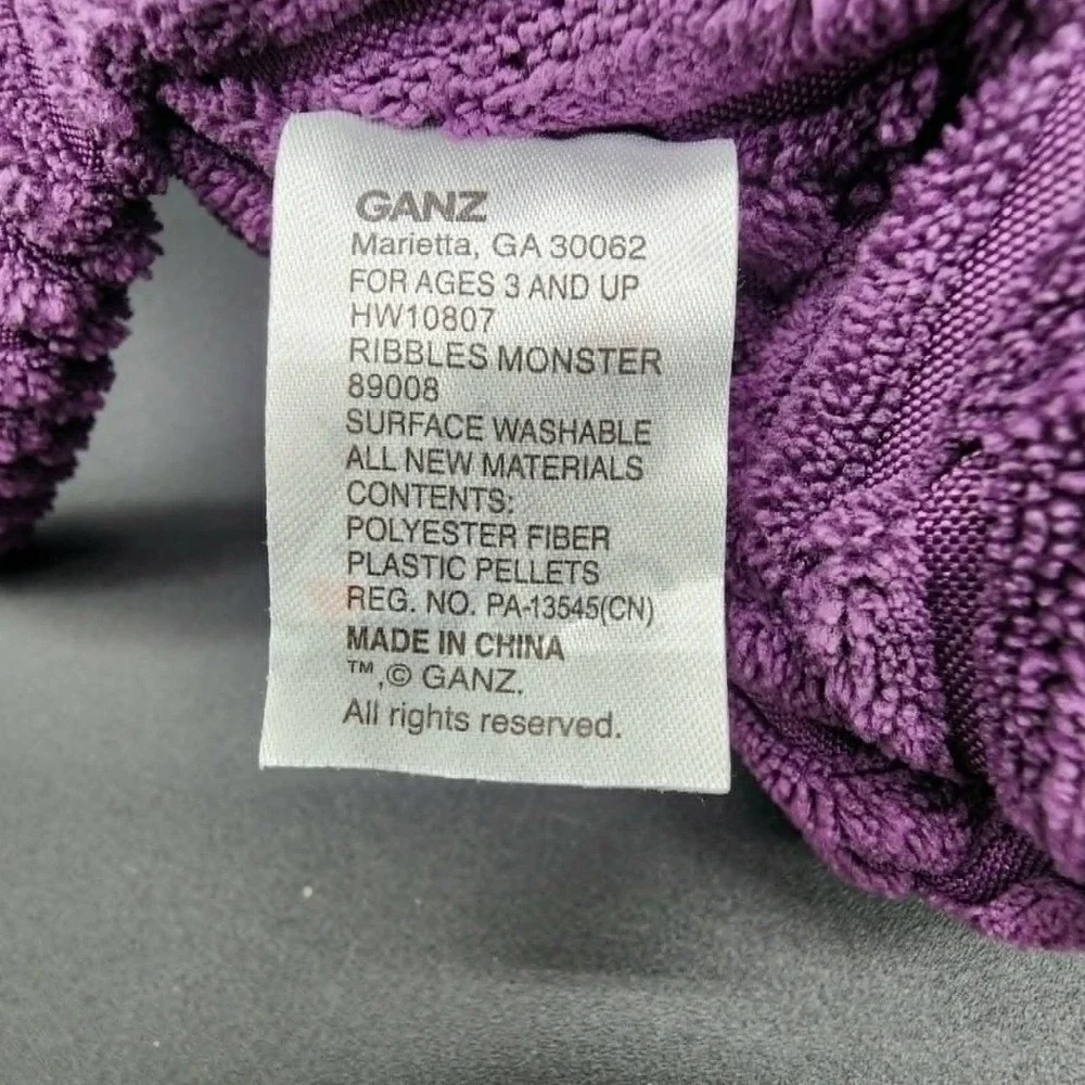 Ganz Purple Ribbles Monster Plush Corduroy Textured Stuffed Animal Toy‎ HW10807